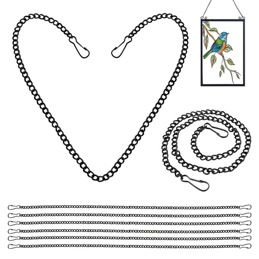 8 Pcs 20 Inch Stained Glass Window Hanging Chains,Black Nickel Plated Metal Sunshine Catchers,Glass Window Panels Chains for Patio,Garden,Indoor Decor