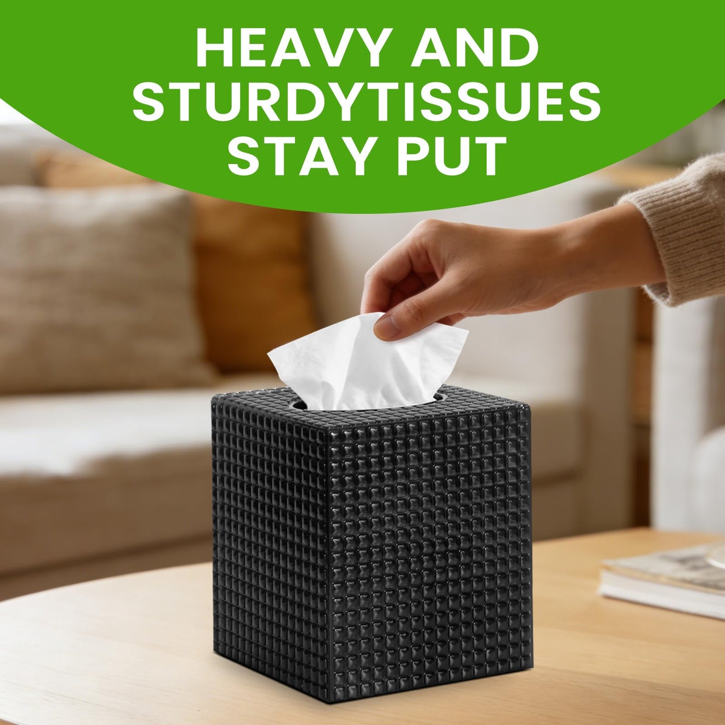 Tissue Box Cover, Black Square Acrylic Tissue Holder, Modern Decorative Facial Tissue Box Vessel Cube Paper Organizer Dispenser for Bathroom, Night Stand, Office, Vanity Countertops