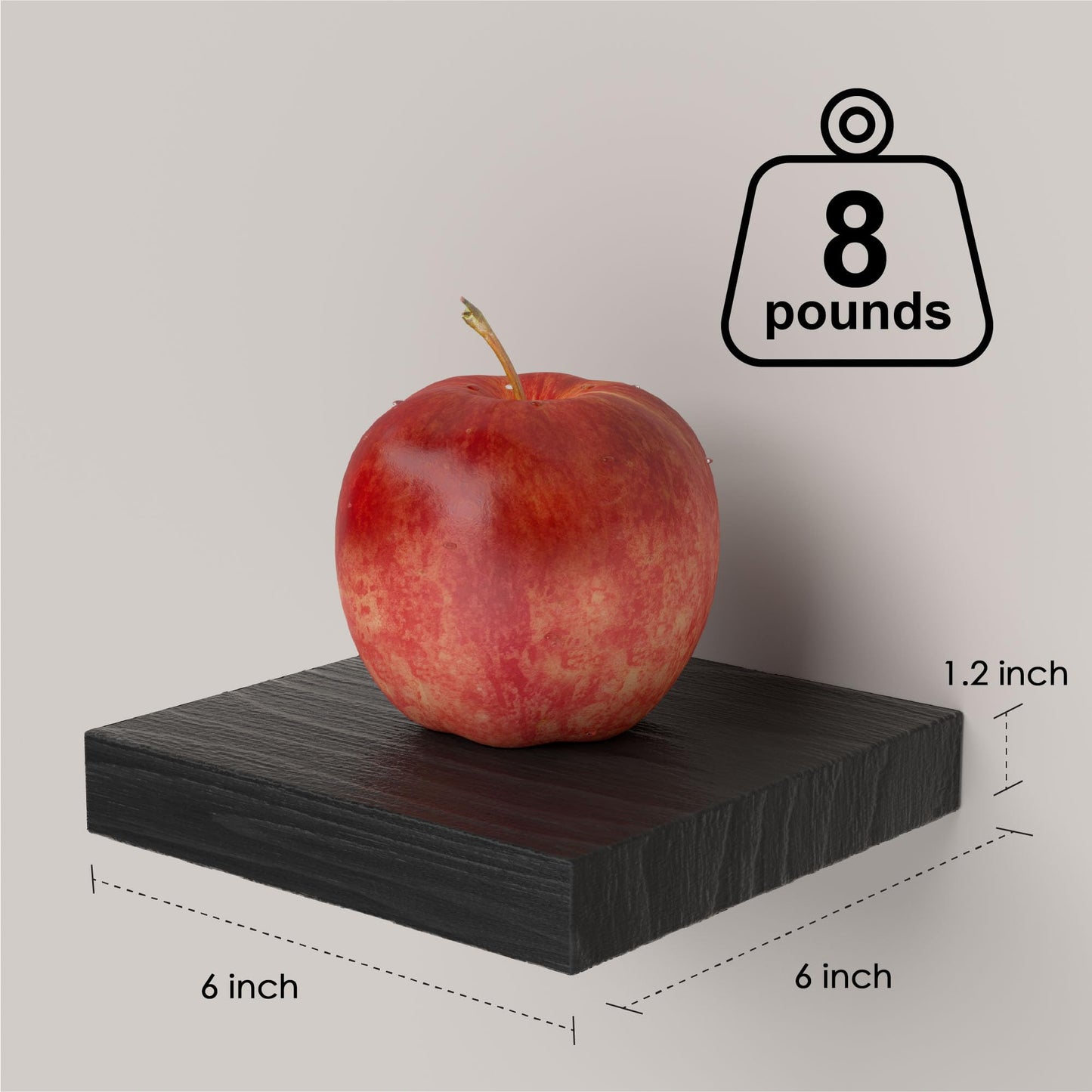 PopiShelves Small Floating Shelves for Wall - 6 Inch Mini Square Black Shelves for Bedroom, Living Room, Bathroom, Kitchen, Office Decor Set of 3
