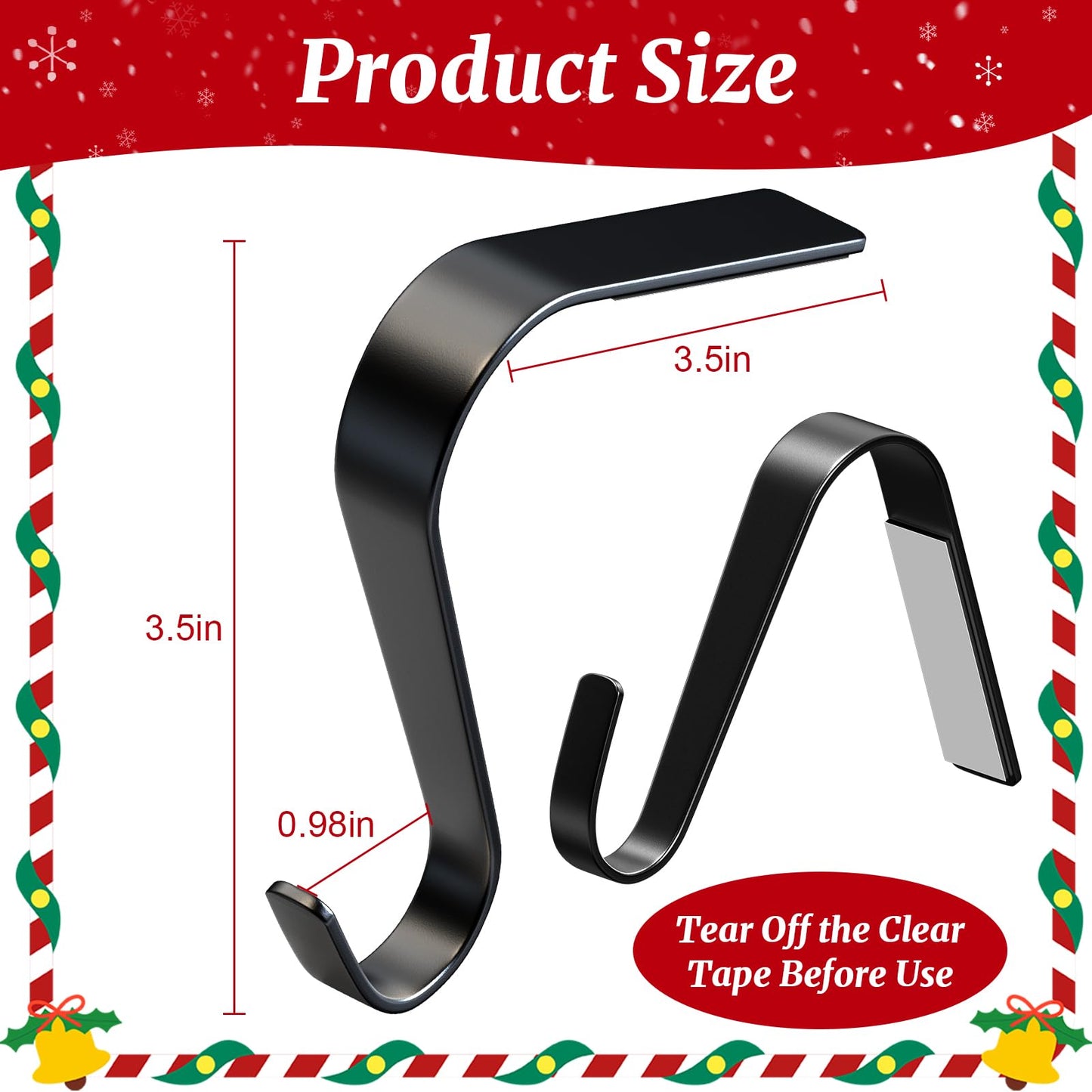 Christmas Stocking Holders for Mantle Set 4, Non-Slip & Scratch-Free Stocking Holder for Fireplace Christmas Decorations, Upgrade Lightweight Mantle Stockings Hangers Hooks for Xmas Decor (Black)