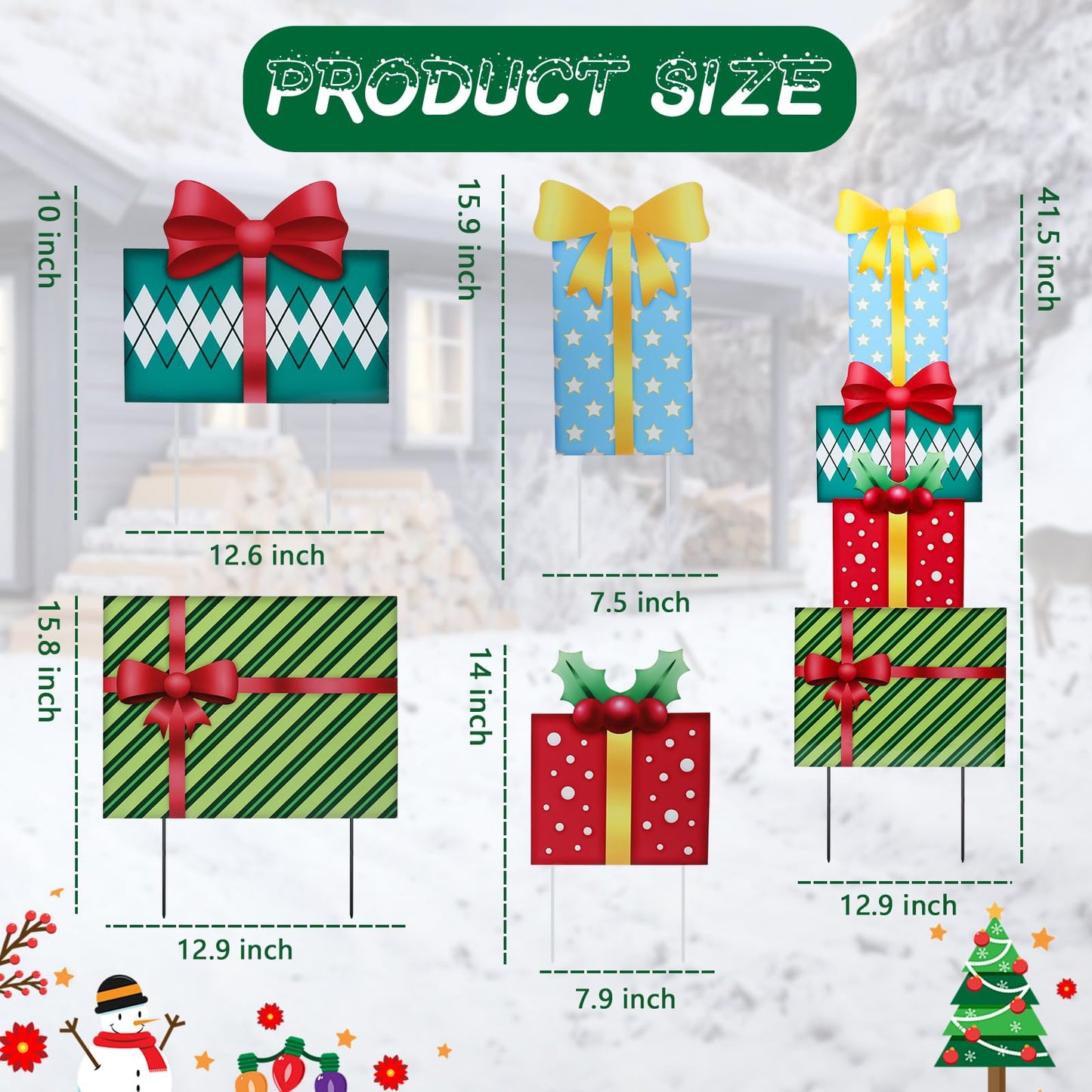 Bshine Outdoor Christmas Decoration Yard Sign, 41.5" Box Metal Stakes, Stackable Gift Boxes for Holiday Home Xmas Outdoor Garden, Lawn, Patio, Porch Decor, 4 Pack