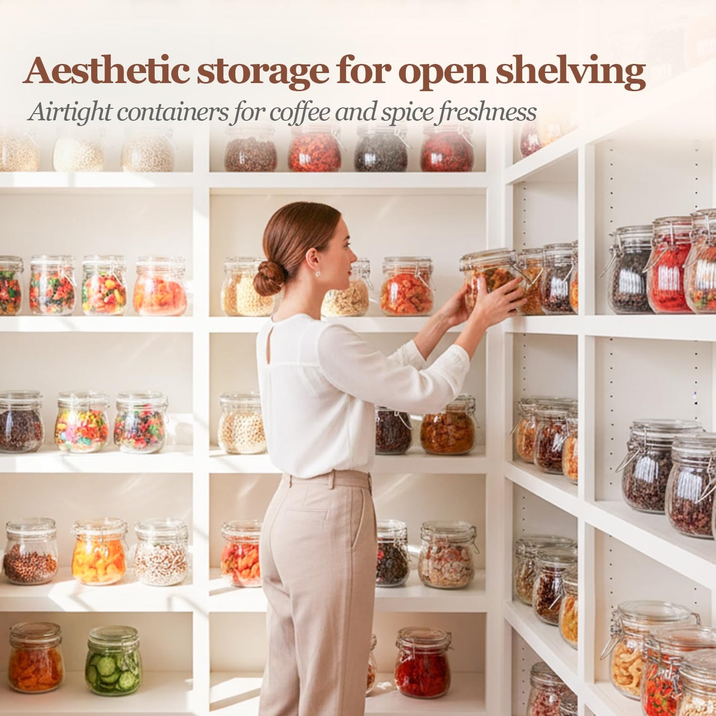 ComSaf 6-Pack 17oz Ribbed Glass Storage Jars with Airtight Clamp Lids, Decorative Wide Mouth Pint Canisters for Jam, Spices, Nuts, Snacks - Ideal for Kitchen Pantry and Drawer Organization