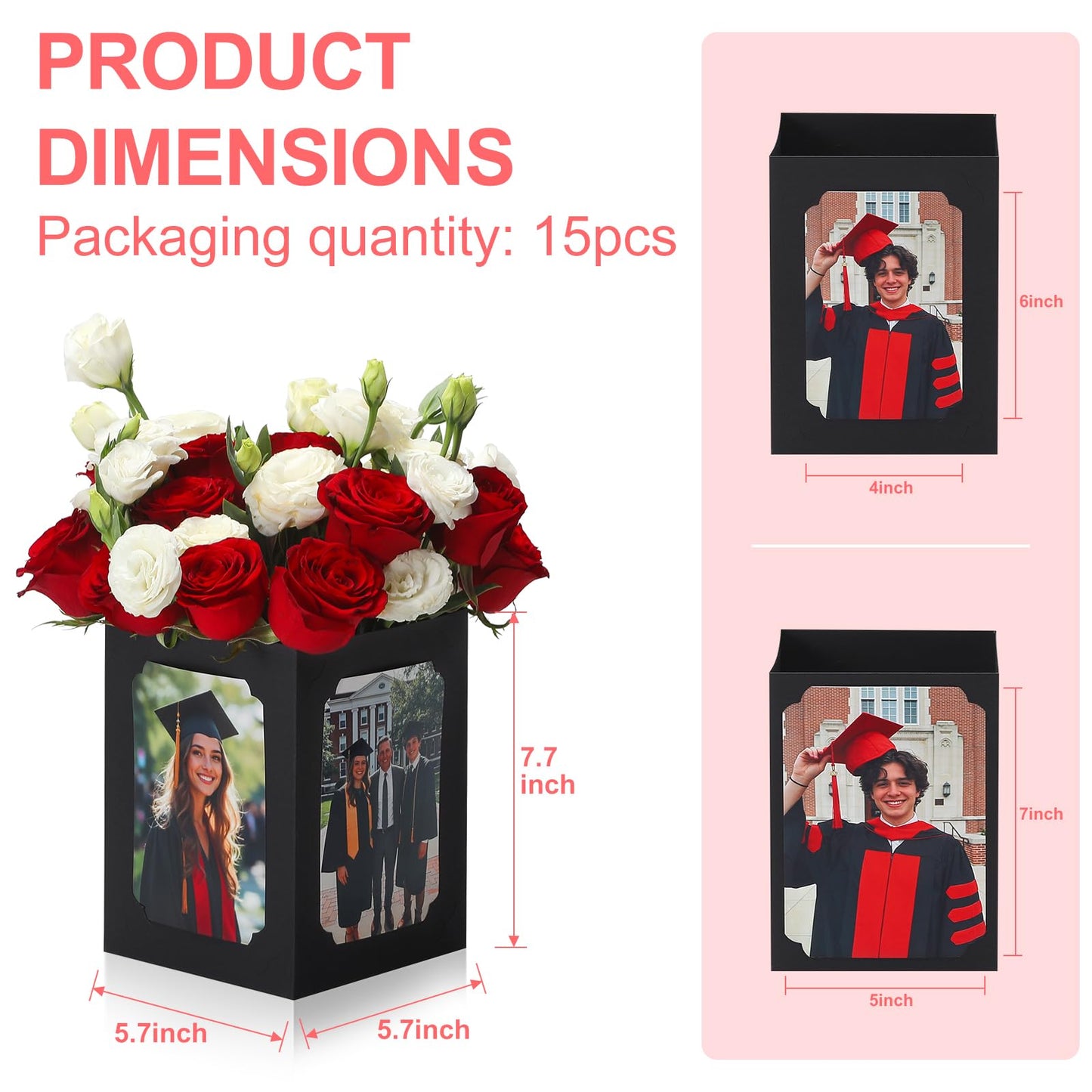 EQOREIIN 15 Pack Graduation Box Centerpieces for Table 6/7 Inch Photo Display，Picture Table Box Photo Props Frame for Grad Party Favors Birthday Wedding Dinner Party Graduation Decorations（Black）