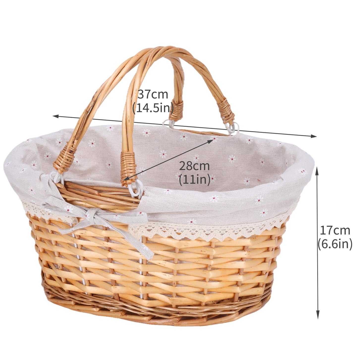 Large Handwoven Wicker Bread Basket with Handles,Bread Baskets for Serving Sourdough Proofing with Removable Liner,for Kitchen Counter Bread and Fruits Vegetable Storage(14.6inch)