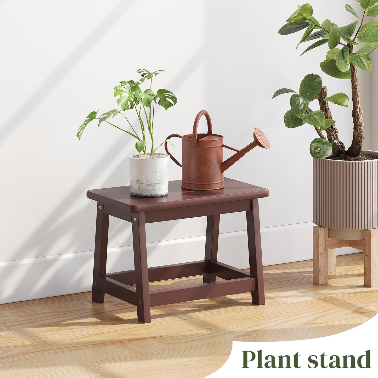 PULIJIAJU Wooden Step Stool for Adults and Kids, Step Stool for High Bed with Non-Slip Feet, Vanity Bench for Bedroom, Living Room and Kitchen (Coffee-Small)