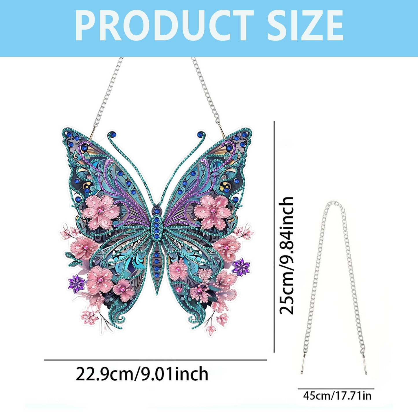 Nivvey DIY Hanging Diamond Art Pendant Painting Kit Butterfly, Special Crystal Gem Craft Painting Kit Ornament, Box Package,9.0x9.8inch