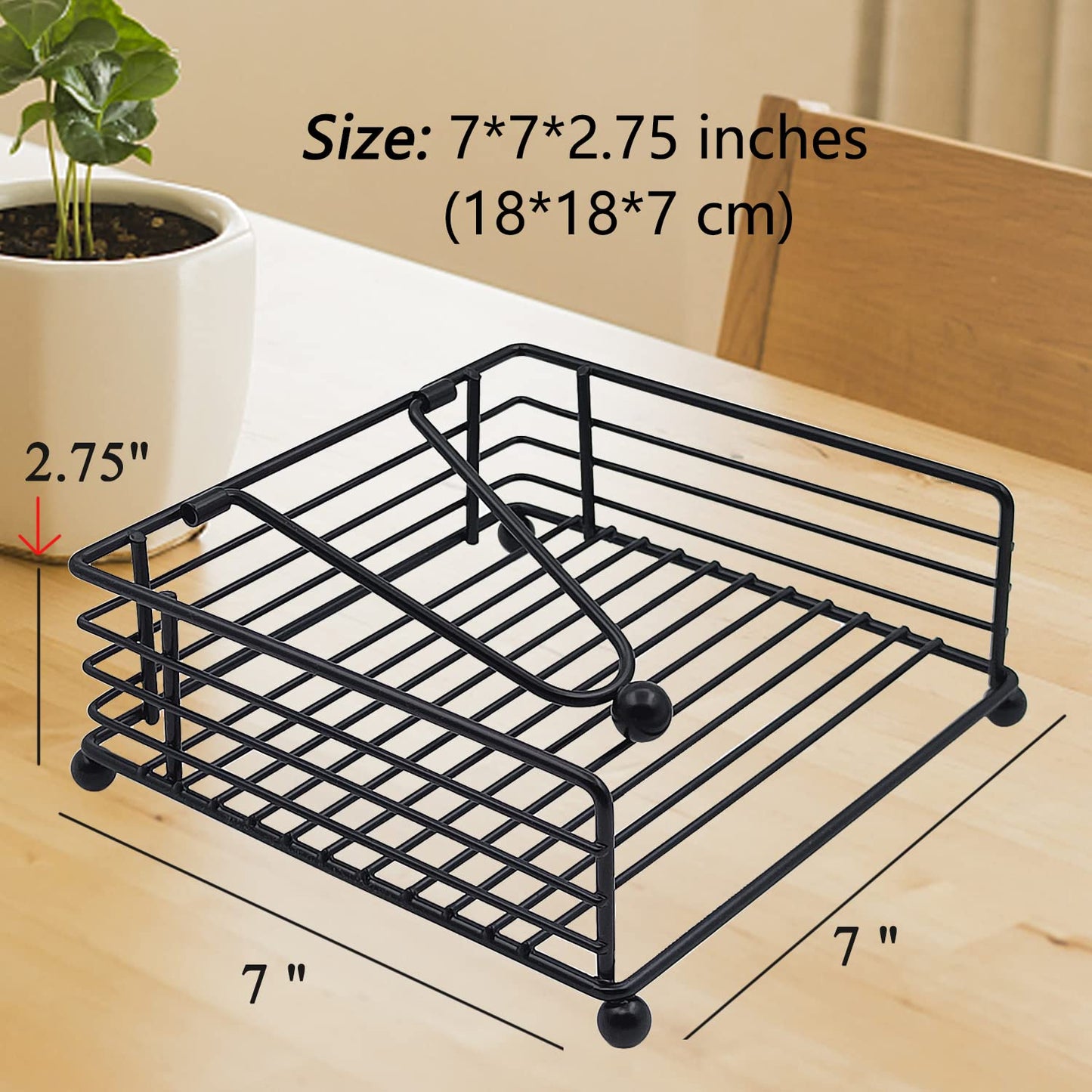 hiwafifi Napkin Holder for Table, Flat Napkin Dispenser with Weighted Arm, Square Cocktail Paper Holder of Elegant Rustic Iron for Kitchen Dining Room Decor Restaurant Farmhouse Hotel Party, Black