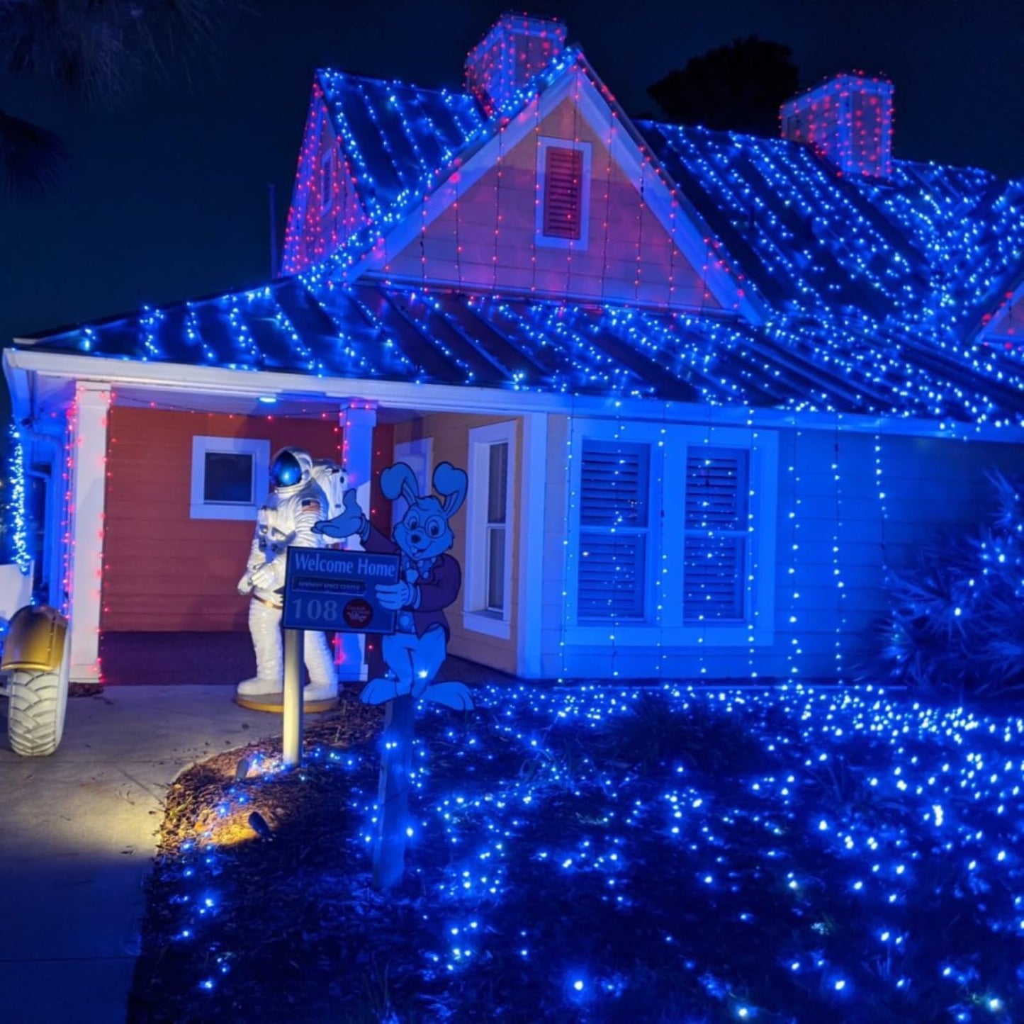 QITONG Net Lights Outdoor Mesh Lights, 12ft x 5ft 360 LED Blue Christmas Light with 8 Modes, Connectable Clear Wire Bush Light Plug in