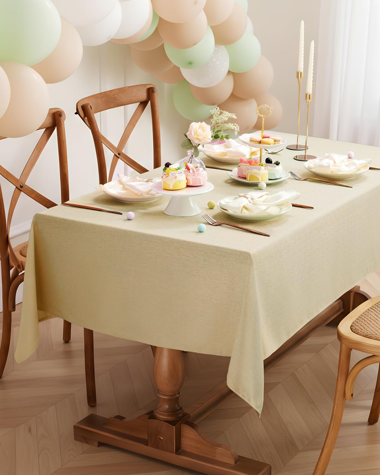 Pureegg Rectangle Linen Tablecloth Waterproof & Stain Resistant, Wrinkle-Free Table Cloth Adds Elegance and Protection, Ideal for Dining, Party, Wedding and Outdoor, 52 x 70 Inch, Beige