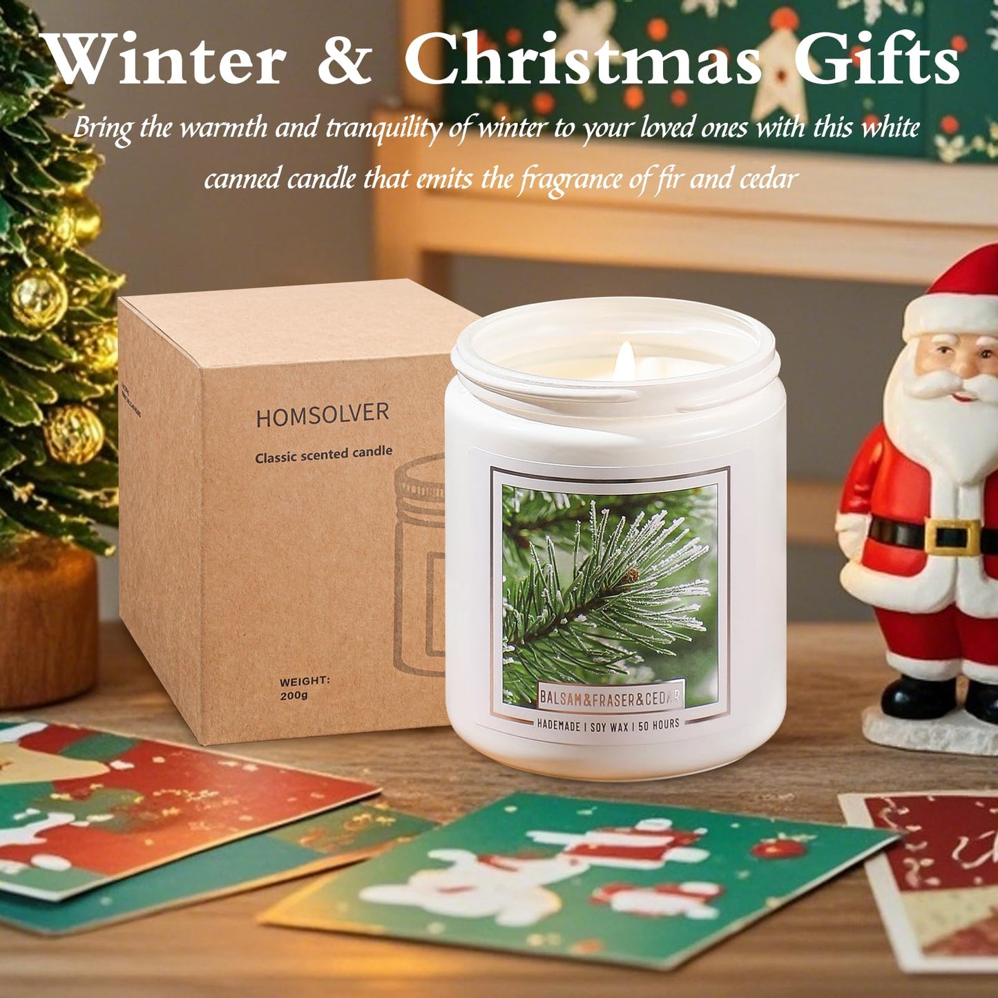 Homsolver Balsam Fir Pine Candle, Christmas Scented Candles, Holiday Natural Soy Candles with 50+ Hour Burn Time, Fir Cedar Tree Scent Gifts for Women Men, Wedding Favors for Guests, Souvenir Gifts