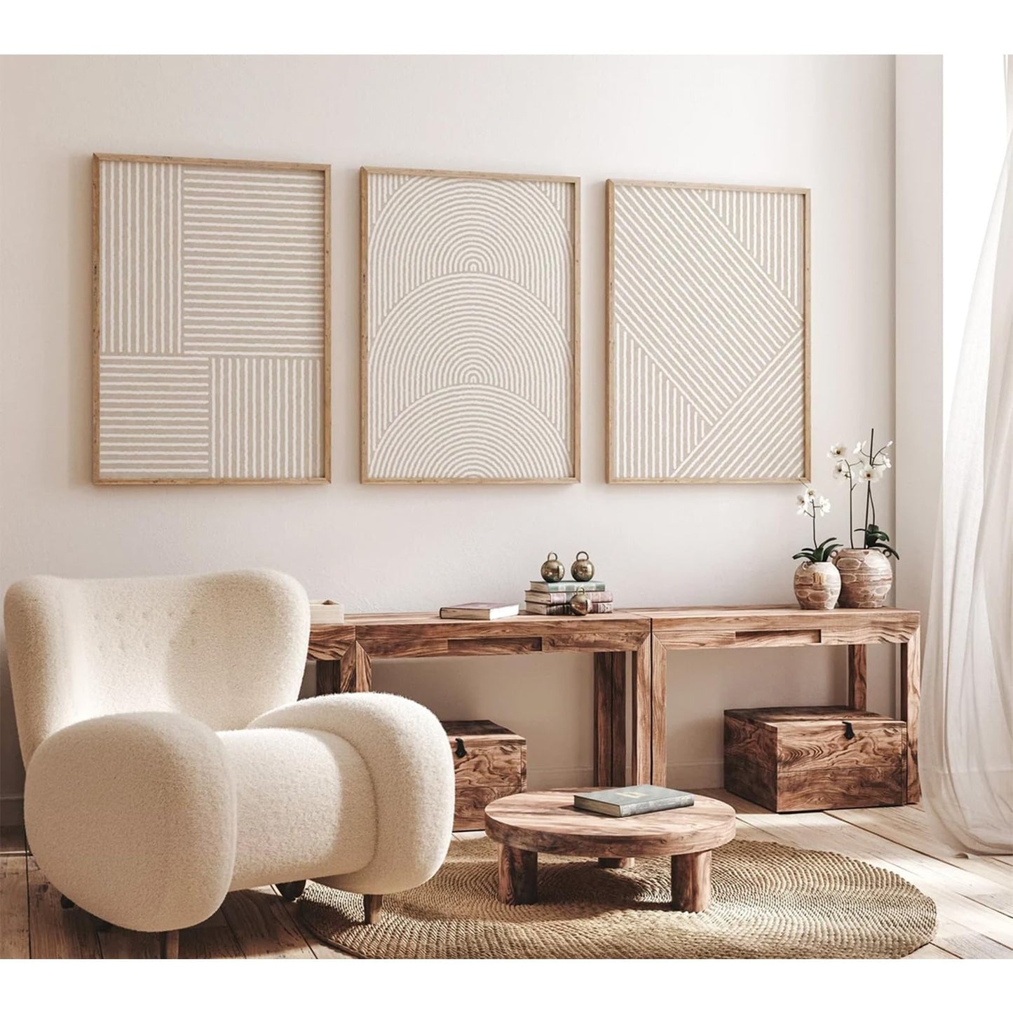 Beige Abstract Wall Art Pictures Set of 3 Boho Modern Canvas Wall Decor Neutral Line Wall Art Minimalist Art Abstract Beige Prints Painting Modern Artwork for Living Room Bedroom 12x16 Inch Unframed