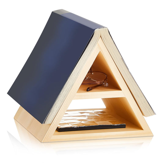 Menkxi Wooden Triangle Book Stand 7 x 7 x 6 Inch Page Rest Holder Place Functional Shelf for Bedroom Office Library Table Centerpiece Decoration for Book Lover