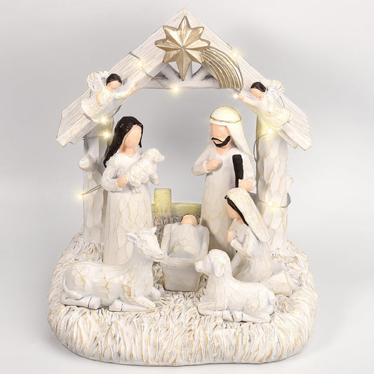 EBINGMIMA Nativity Set with LED Lights, Nativity Scene with Manger, Christmas Nativity Sets & Figures for Table Decoration