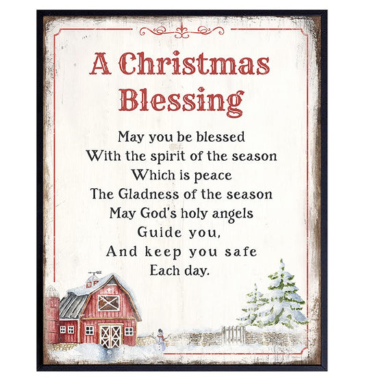 Rustic Farmhouse Christmas Decor - Cute Old Fashioned Country Christmas Decorations - Xmas Decorations - Christian Religious Xmas Home Decor - Unique Retro Vintage Holiday Wall Art Poster