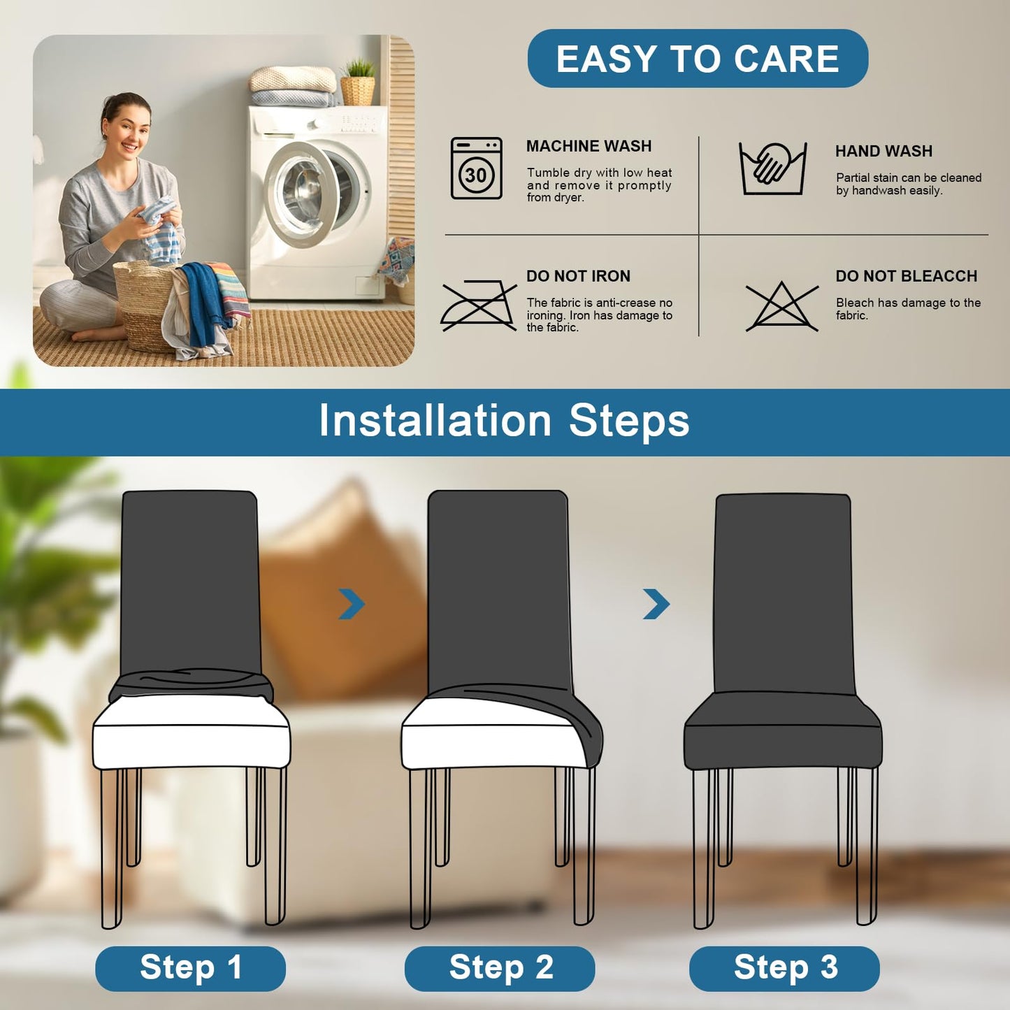 Fafua Stretch Dining Room Chair Covers Set of 6, Removable Washable Chair Covers for Dining Chairs,Dining Room, Hotel, Ceremony