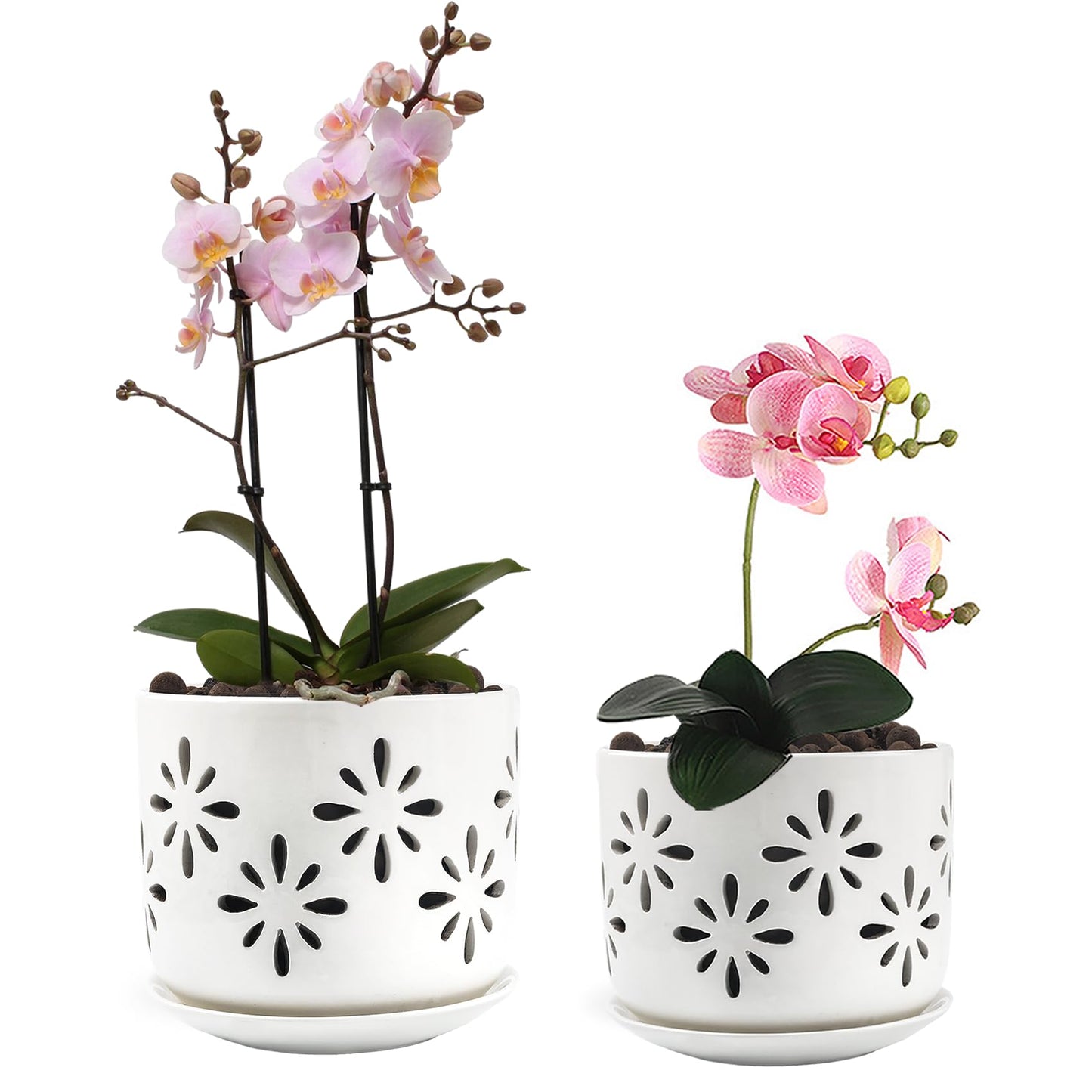 EFISPSS Orchid Pot 5+6 Inch, Ceramic Orchid Pots with Holes, Enhance Good Ventilation and Drainage, Orchid Pots Indoor/Outdoor Plants or Repotting -White