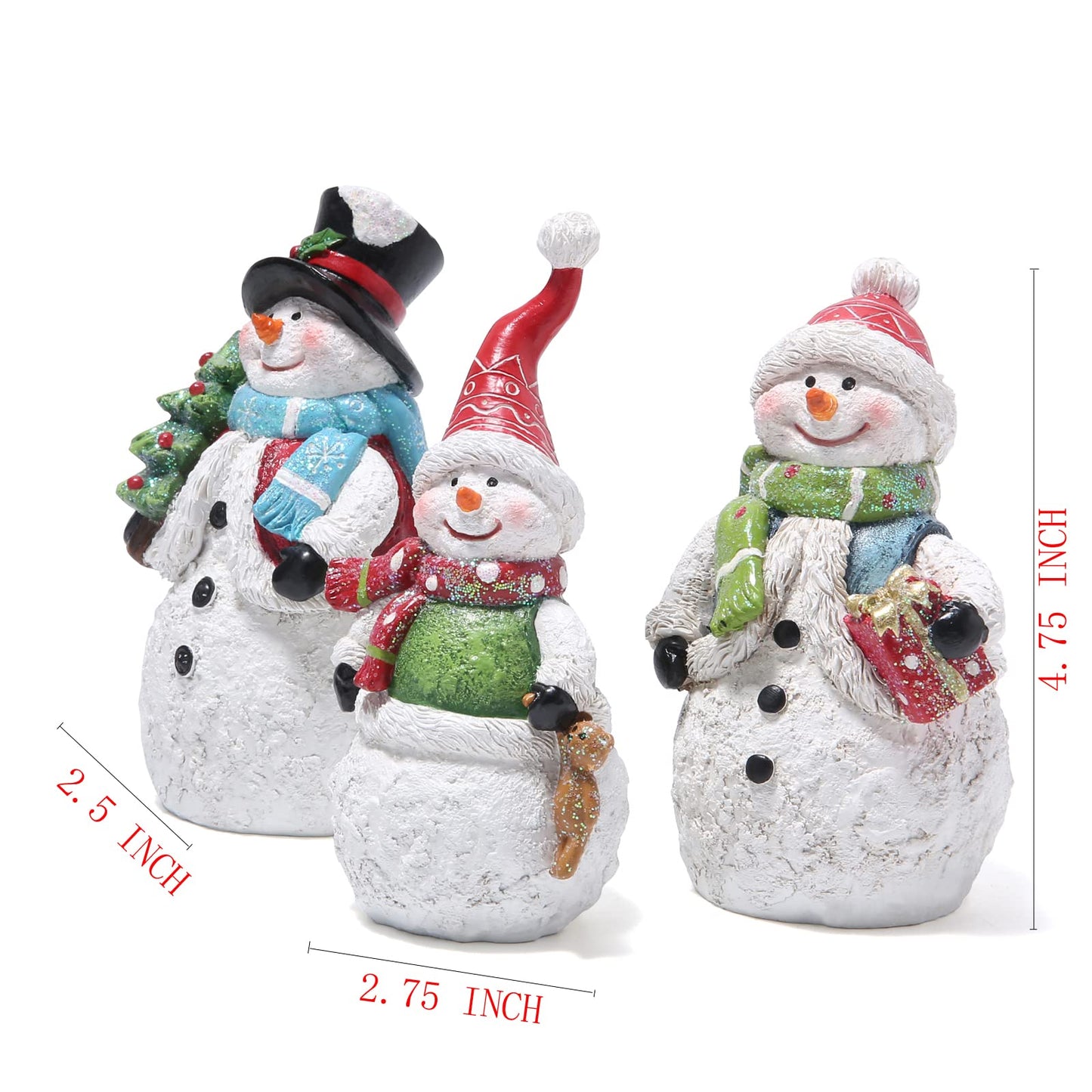 Hodao 3 PCS Christmas Snowman Family Decorations Xmas Snowman Figurines Winter Decor Handmade Figurines for Xmas Decor Gift - Christmas Party Home Decorations (Family)