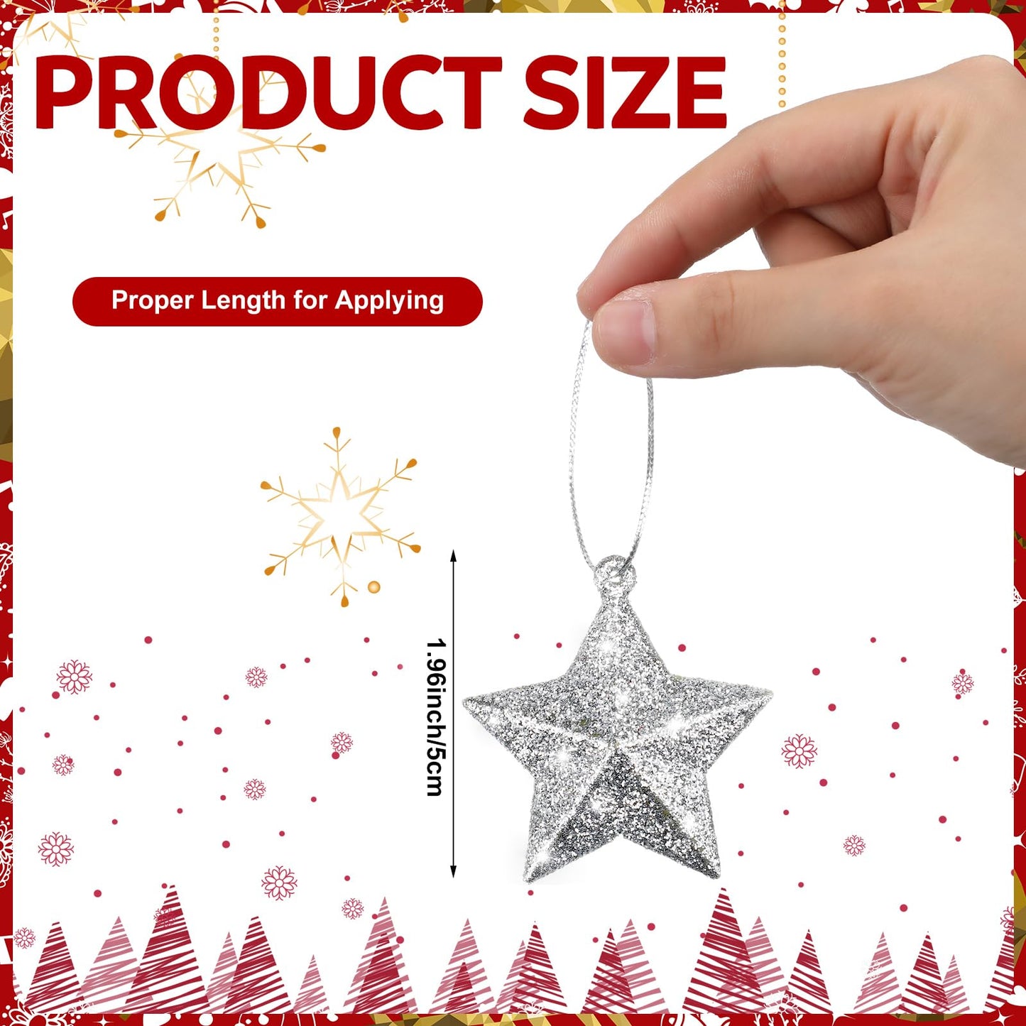Shappy 48 Pcs Glitter Star Ornaments Christmas Tree Mini Hanging Stars Christmas Decorations Plastic Festive Embellishments for Holiday Party Weddings Home Decoration (Silver)
