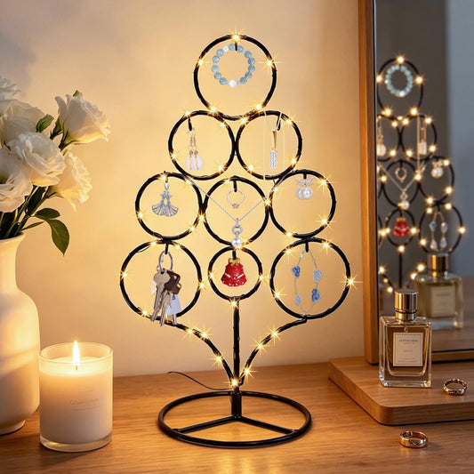 Tabletop Christmas Tree-Ornament Display Stand, 13.19-inch Metal Christmas Tree Wrought Iron with LED Lights, Suitable for Desktop Decoration, Home Decoration, Ornament Display Standparty Giftsi.
