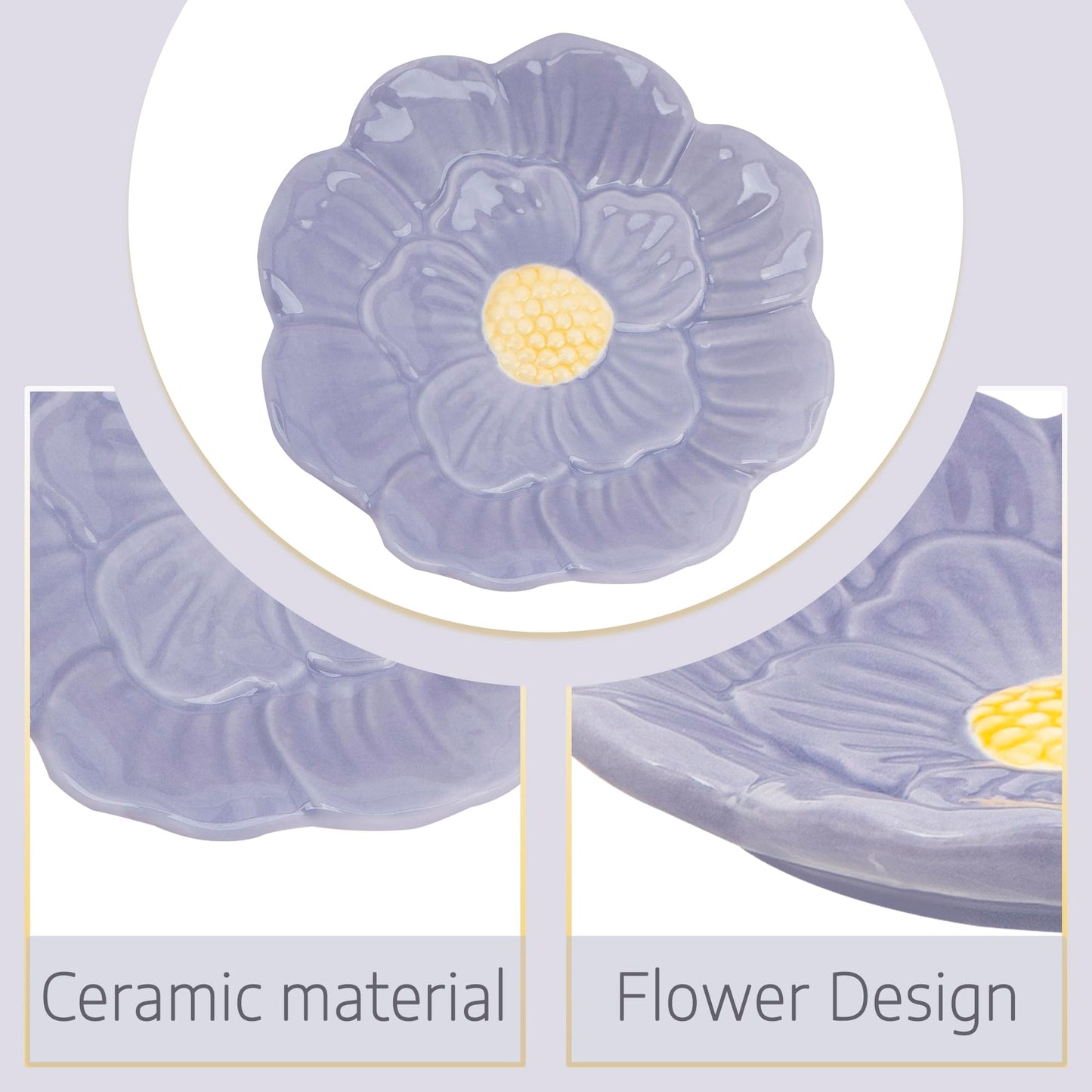SHIDOW Ceramic Flower Jewelry Tray, Purple Blossom Trinket Dish and Ring Holder for Vanity, Nightstand or Entryway (Purple)