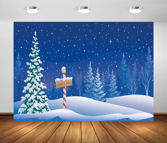 BELECO 5x3ft Fabric Cartoon Winter Christmas Backdrop North Pole Snowing Forest Blue Starry Night Winter Wonderland Background Xmas New Year Theme Party Decorations Banner Photo Booth Studio Props