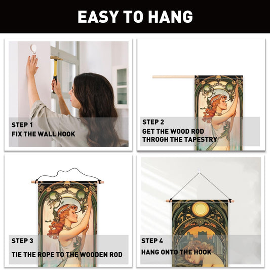 PLIGREAT 2 Pack Mucha Style Vertical Tapestry Art Nouveau Poster Aesthetic Wall Hanging for Bedroom Bathroom Living Room Vintage Long Narrow Wall Hanging Dorm Room Home Art Decor