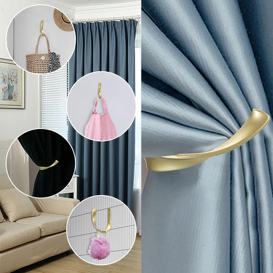 Sumnacon 2 Pcs Aluminum Alloy Curtain Holdbacks - Decorative Wall Mounted Drapery Tiebacks with Screws, Heavy Duty Window Treatment Holdbacks for Home Decor, Gold