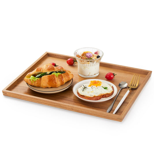 SimpleArt Acacia Wood Serving Tray: Rectangular Wooden Tray for Coffee Table,Large Serving Trays Platter for Breakfast in Bed, Dinner,Tray for Living Room Bedroom Entryway and Kitchen