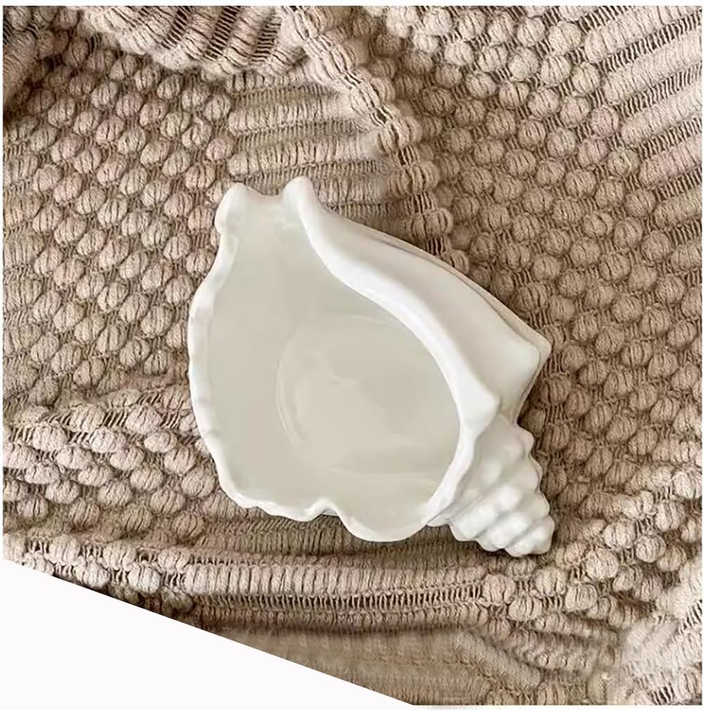 QIAOIDEA Conch Shell Tea Light Candle Holder, Shell Jewelry Dish, Ocean Coastal Beach Themed Ceramic White Sea Shell Jewelry Tray Dish Candy Dish Key Holder for Table Home Party Décor