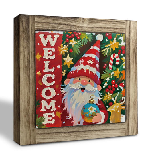 Santa Wooden Box Sign, Welcome Sign for Christmas Decoration, Cute Christmas Decor for Home Front Door Porch Entryway Shelf, Cafe Shop Decors, Decorative Wooden Table Signs