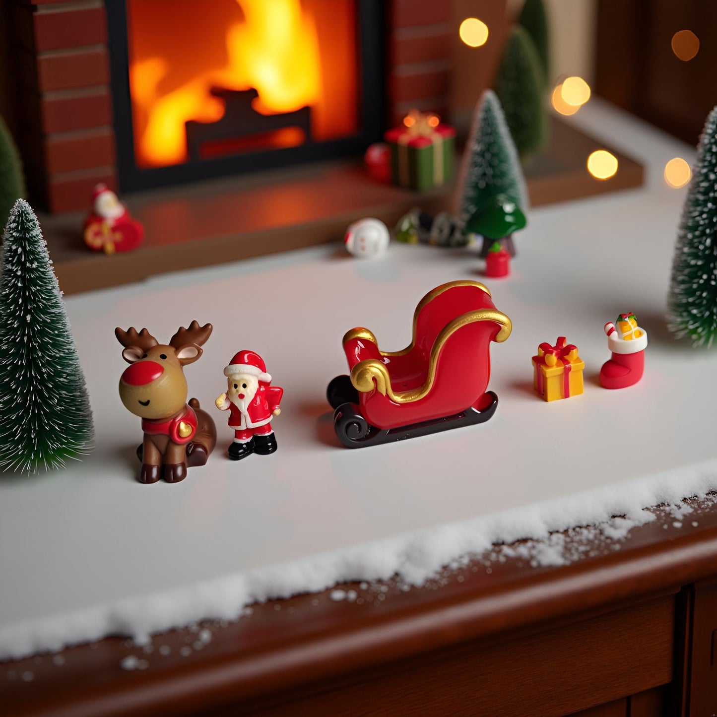 Kai Dream Christmas Village Miniature Decorative Set, 26 Pieces Holiday Scene with Snow Houses, Santa, Reindeer, Sleigh, Trees and Figurines, Winter Holiday Collection