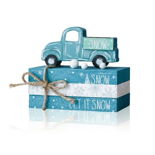 Smile Christmas Wooden Books Stack, Let it Snow Faux Books Bundle, Car Tiered Tray Decorations, for Home Table Mantle Shelf.