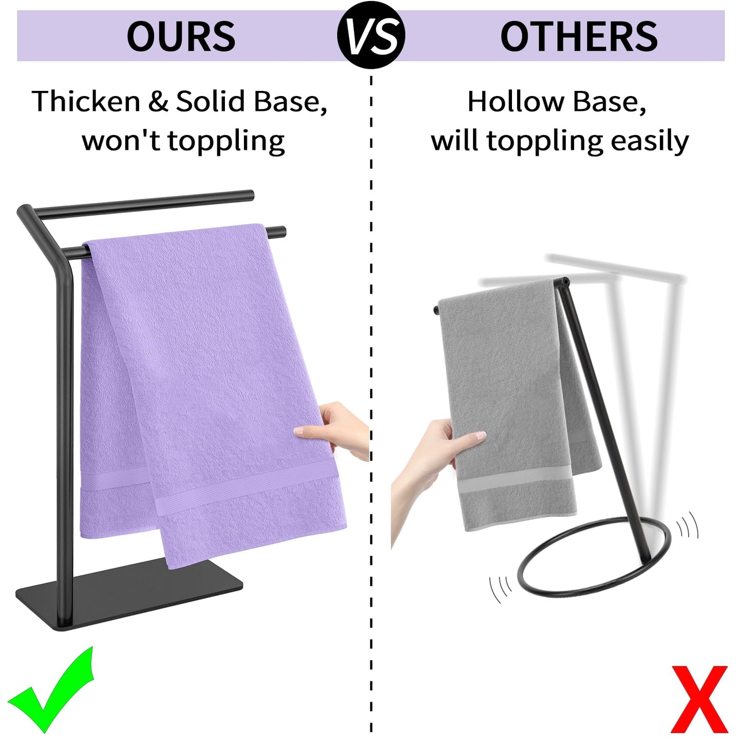 LSK Hand Towel Stand, Black Bathroom Towel Holder Stand, Curved F-Shaped Countertop Towel Stand with Heavy Base, 16.6 Inch