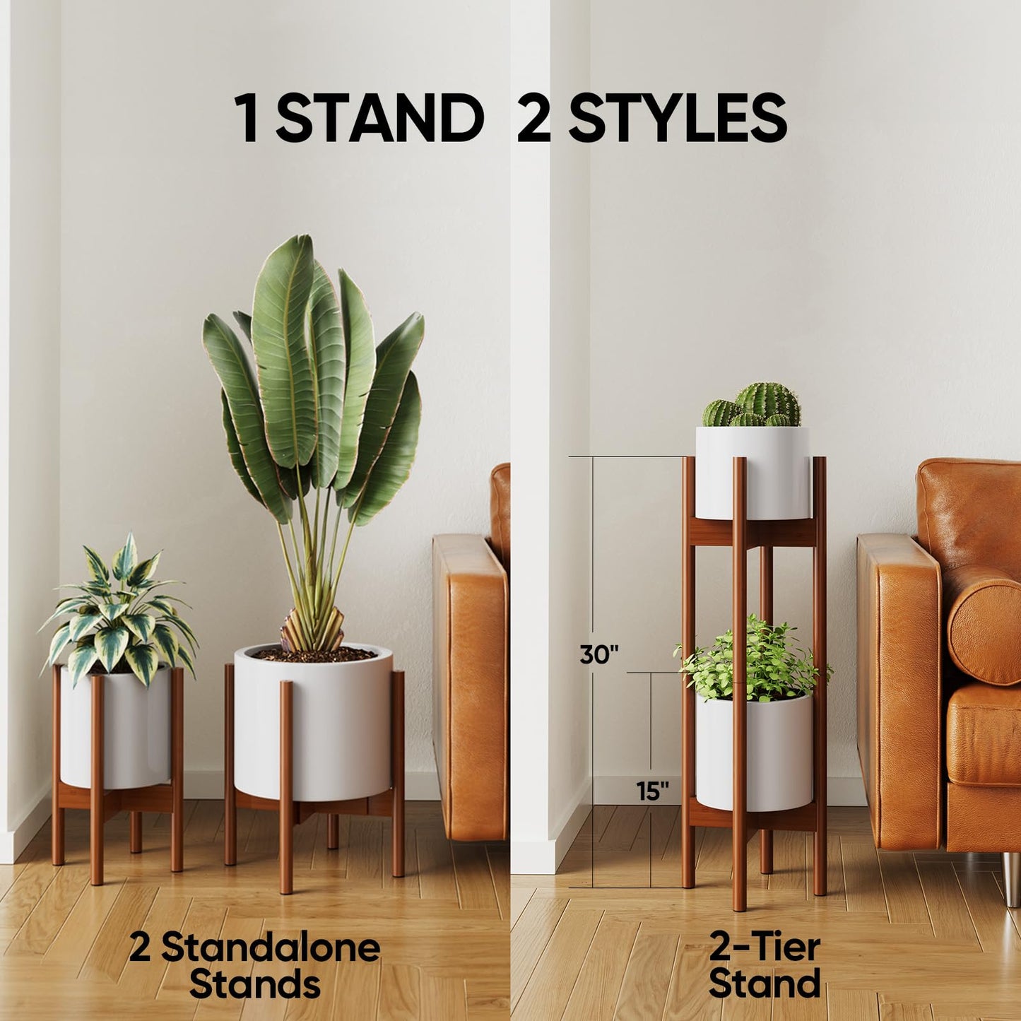 MUDEELA Plant Stand Dark Brown 2 Pack or 2 Tier and Plant Stand Black 1 Pack