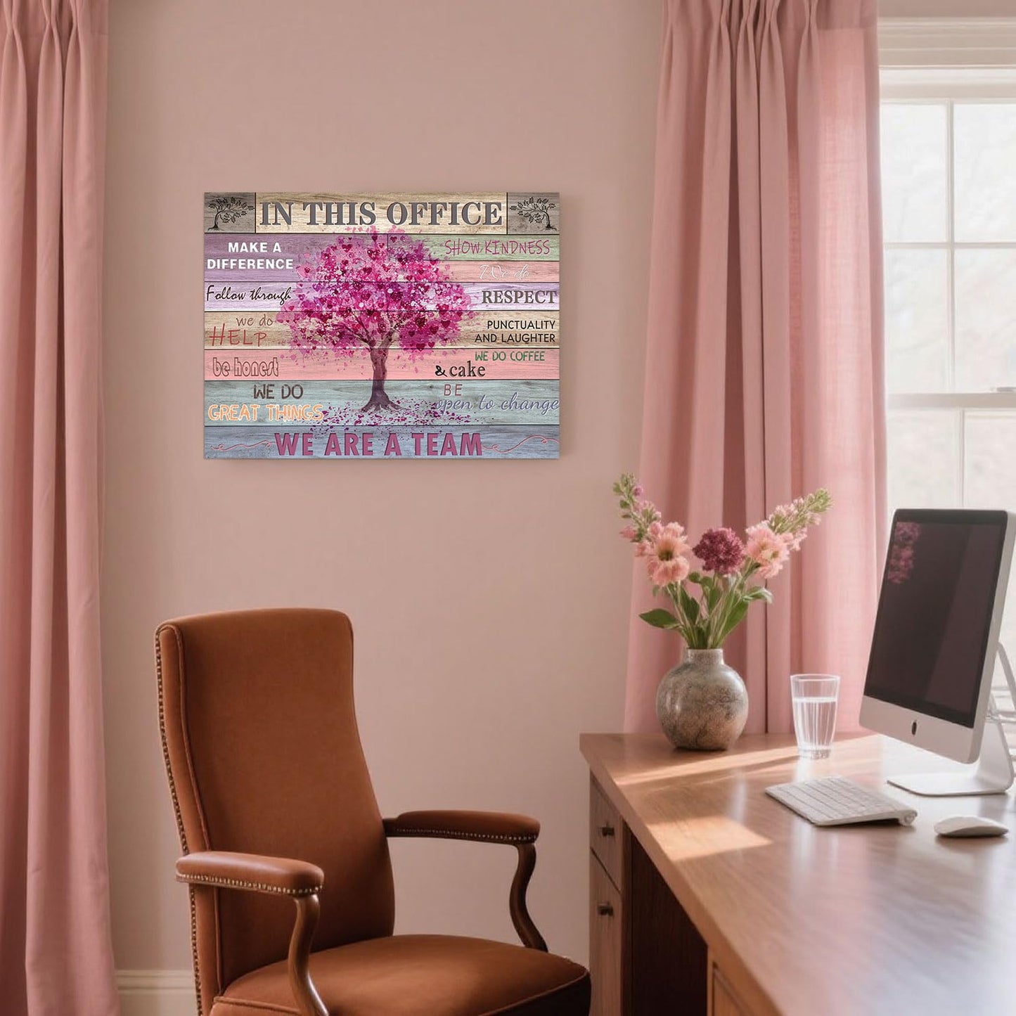 Pink Inspirational Wall Art for Office Women Motivational Quotes Phrases Poster Rustic Heart Tree Pictures Framed Wall Art Décor Contemporary Home Workspace Desk Decorations Gifts for Women 12x16inch
