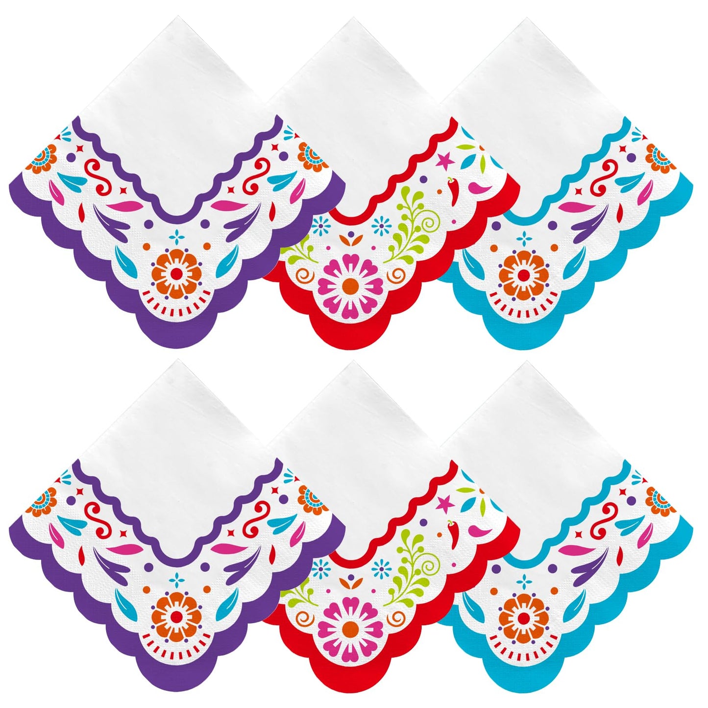 Fiesta Mexican Party Supplies - 48-Pack 3-Ply Disposable Paper Napkins, Cinco de Mayo Decorations, Taco Parties & Beverage Use, Vibrant Colors, 6.5x6.5 in