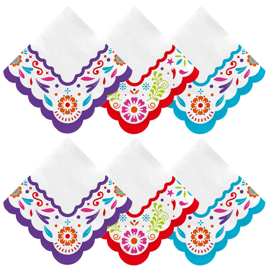 Fiesta Mexican Party Supplies - 48-Pack 3-Ply Disposable Paper Napkins, Cinco de Mayo Decorations, Taco Parties & Beverage Use, Vibrant Colors, 6.5x6.5 in