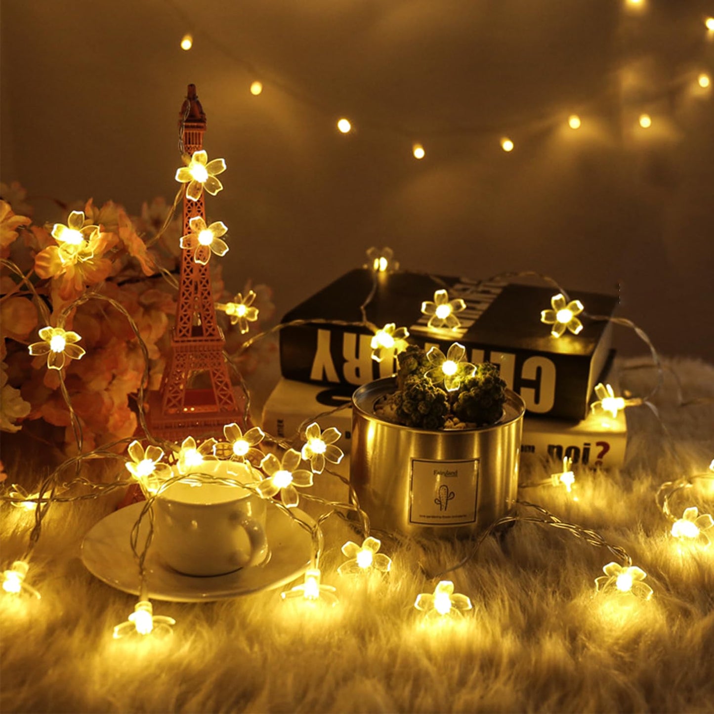 Indoor Decorative Flower String Lights, 33ft 100 LED Plug in Fairy Twinkle Cherry Blossom Floral Lamp for Bedroom Window Wall Ceiling Tree Hanging, Christmas Easter Birthday Decor (Warm White)