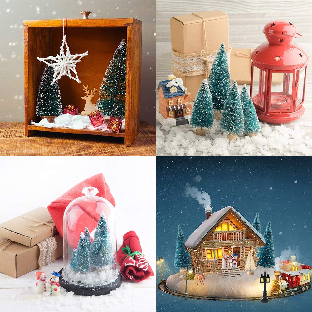 Artificial Mini Sisal Christmas Trees Snow Frost with Wooden Bases for Home Party Decoration Ornament DIY Craft (Blue-Green, 20 pcs)