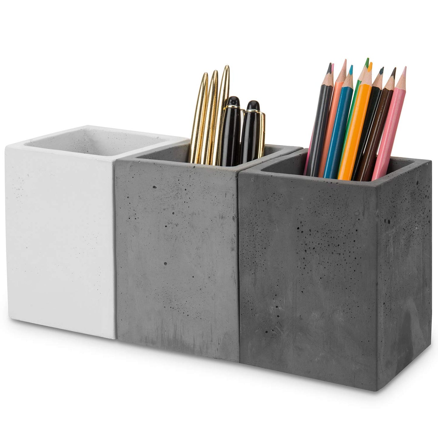 MyGift Pen Holder Pencil Holder For Desk,Pen Cup Holder For Desk,Concrete Desktop Pencil Cup,Modern Gray-Tone,Set of 3
