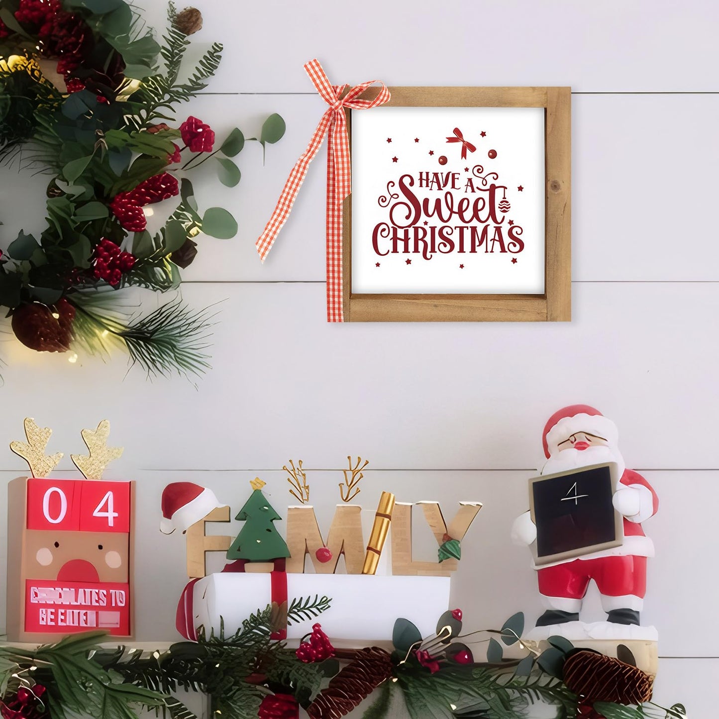 pechpell Christmas Wooden Sign, 6 Inch Xmas Decorative Signage Plaque Decor, Holiday Indoor Table Shelf Desk Mantel Tiered Tray Wall Art Kitchen Coffee Bar Rustic Farmhouse Decorations for Home Office
