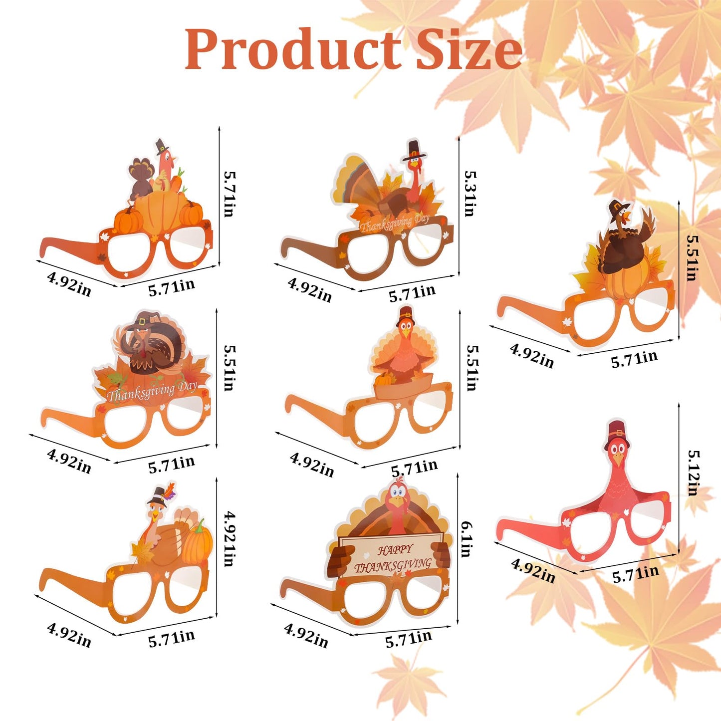 CAVETEE 16 PCS Thanksgiving Turkey Party Glasses, Novelty Thanksgiving Glasses Photo Prop for Adults, Thanksgiving Party Favors Decorations