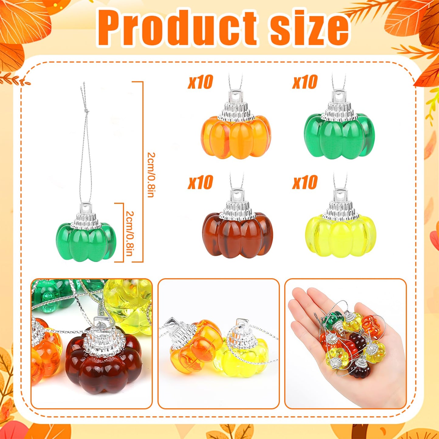 TaoQ C 40 PCS Mini Hanging Pumpkin Decoration Thanksgiving Mini Pumpkin Ornament Fall Small Hanging Acrylic Ornaments for Tree Home Autumn Harvest Party Thanksgiving Decor