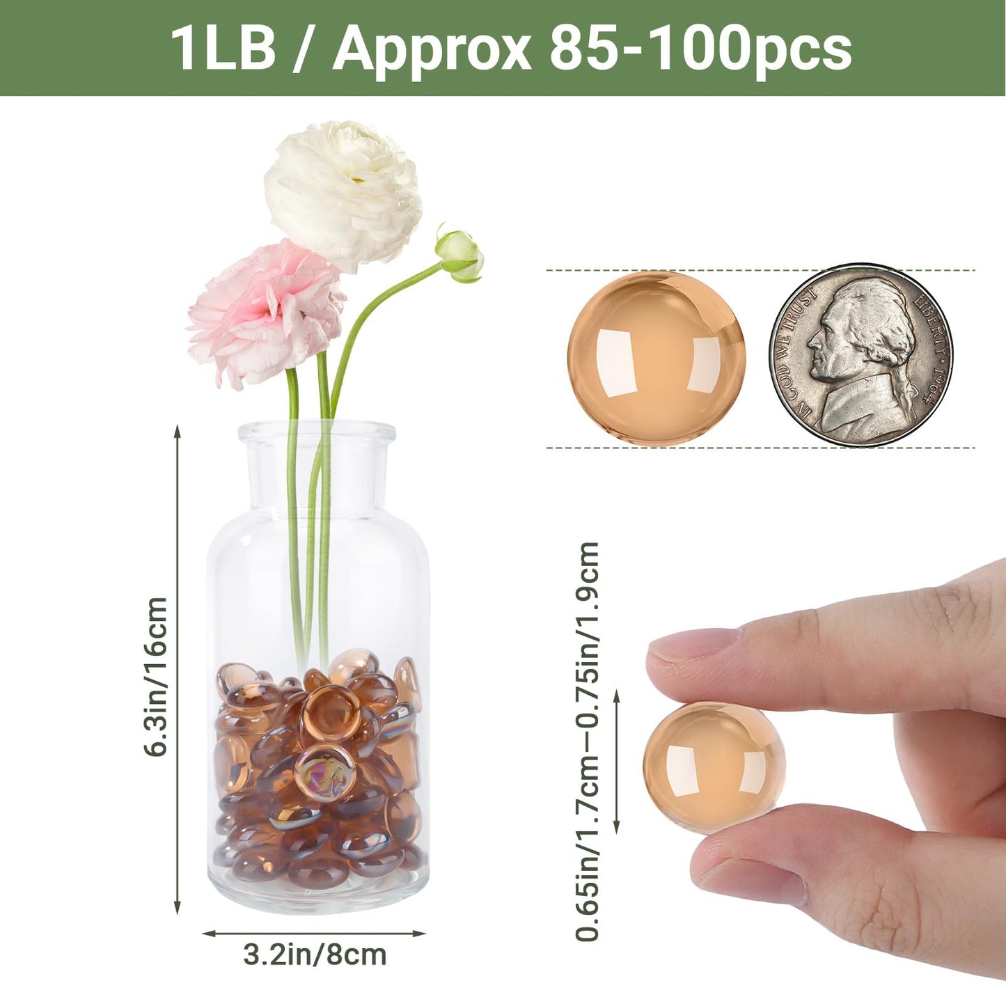 SUREAM 1LB Flat Glass Marbles, Brown Decorative Marbles for Vase Filler, Glass Beads Stone for Fish Tank Rocks Vase Fillers DIY Crafts Table Scatter Decor