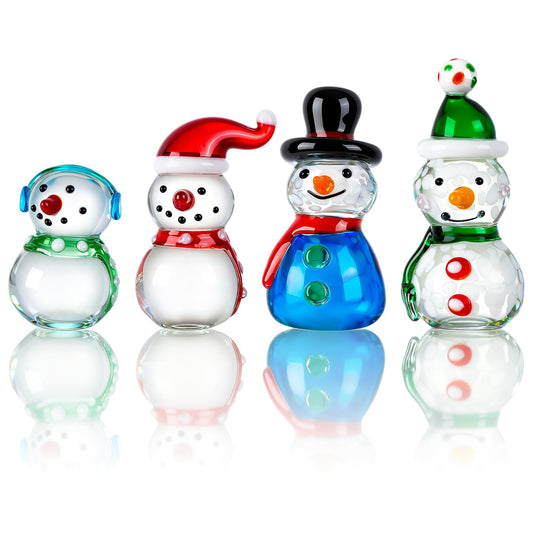 ALDMIO 4Pcs Blown Glass Snowman Decor, Mini Snowman Christmas Figurines Art Decorations for Home Festival Xmas Decoration