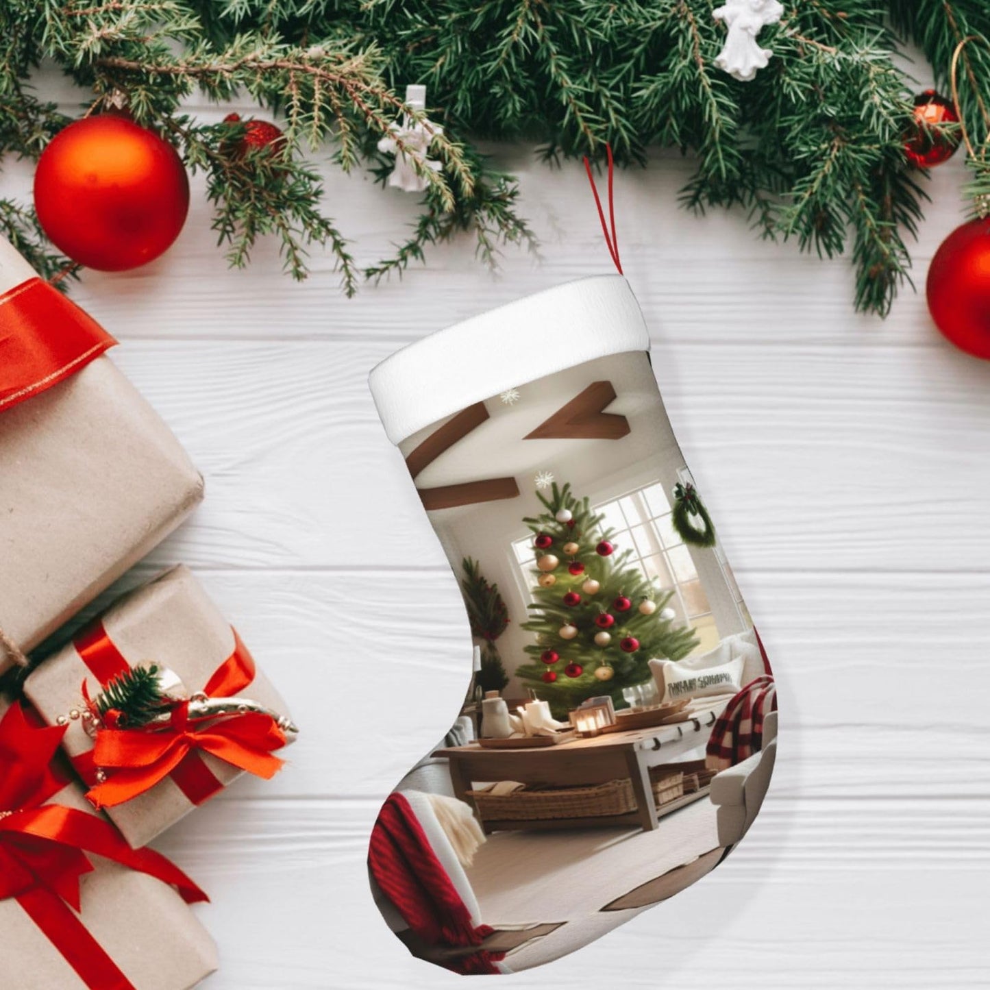 KOPUUYRD Farmhouse Christmas Print Luxurious Holiday Socks,Unique Christmas Socks for Joyful Season,Festive Ornament Classic