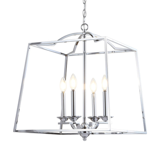 JONATHAN Y 19" Chrome 4-Light Metal Lantern Pendant Light, Adjustable LED Hanging Ceiling Fixture for Kitchen Island, Foyer, Entryway and Dining Room, ETL Listed (JYL7411A)