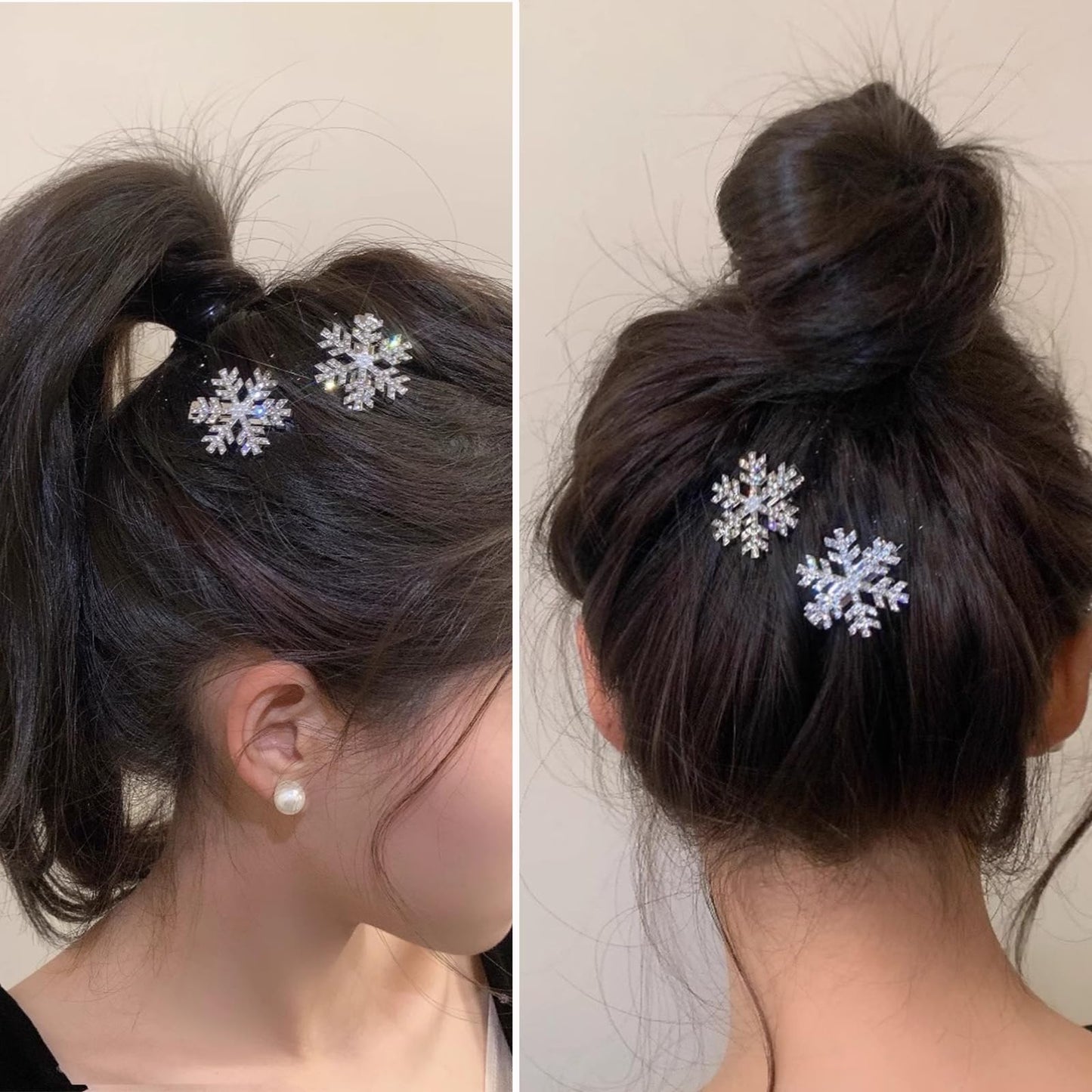 Sparkly Rhinestone Snowflake Hair Clip Hair Barrettes, Christmas Metal Alligator Clips Hair Accessories for Women Princess Long Thick Hair Winter Xmas Hairpins Christmas Party Gifts