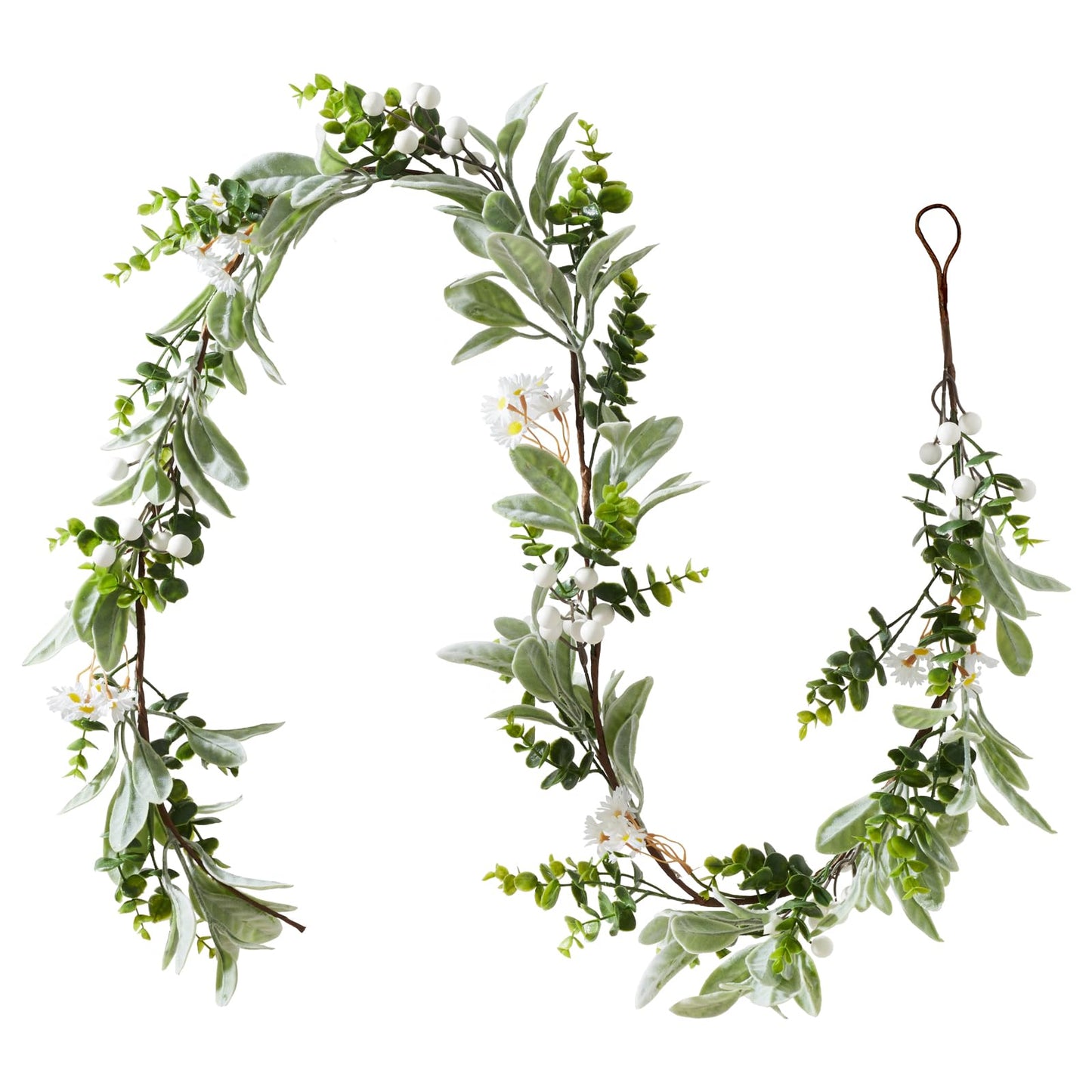 Artificial Eucalyptus Garland 6FT with Flowers & White Berries – Faux Greenery Garland for Spring Wedding Mantle Table Indoor Outdoor Home Decor