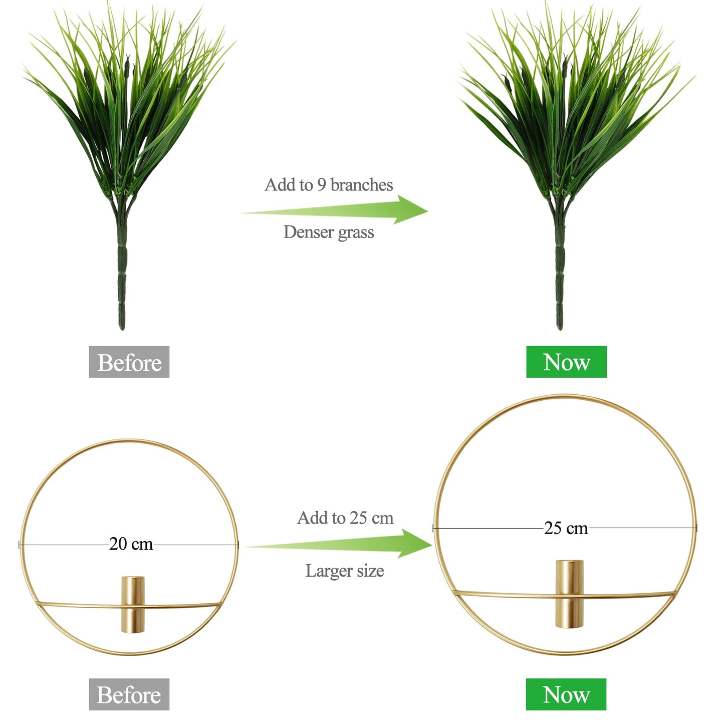 SAJANDAS Set of 2 Artificial Plants with Gold Metal Round Hanging Hoop for Wall Decor, Wall-Mounted Green Fake Plants in Metal Hoop for Modern Home Decor, Gold Wall Decor for Bedroom, Living Room